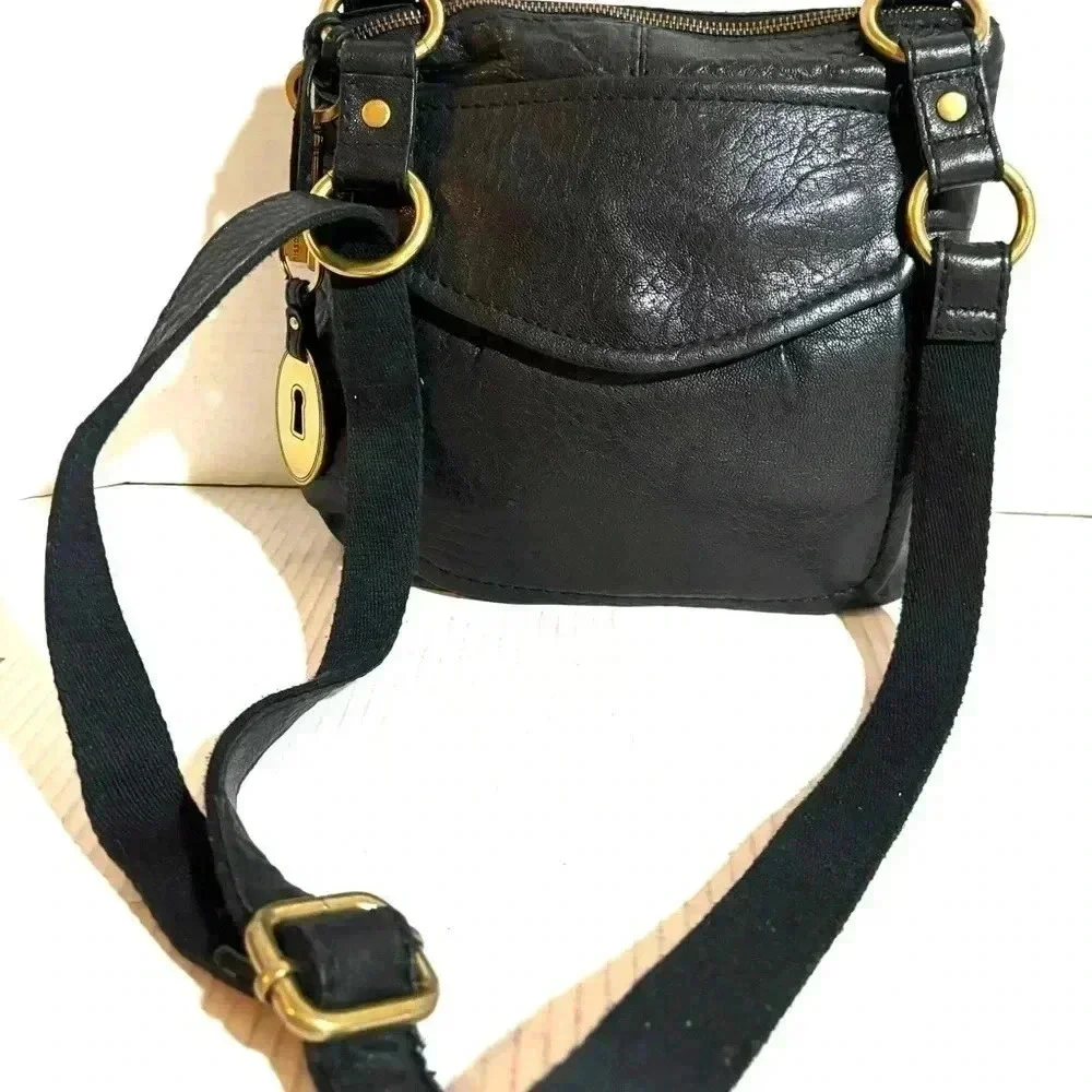 Fossil black leather crossbody handbag - Picture 2 of 11